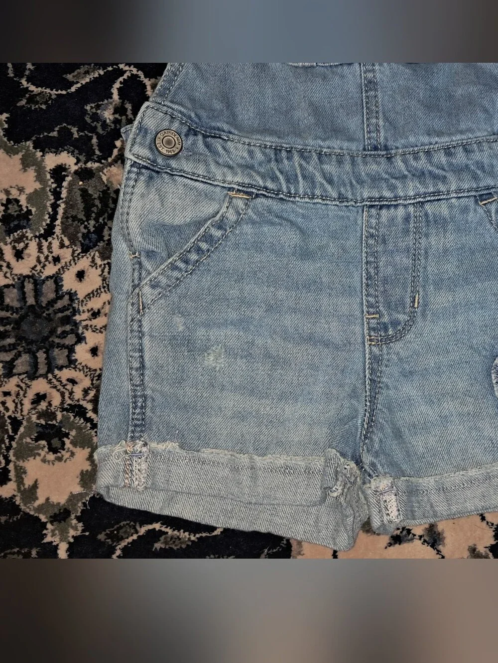 GAP Light Blue Denim Short Overalls with Heart Patch 2T